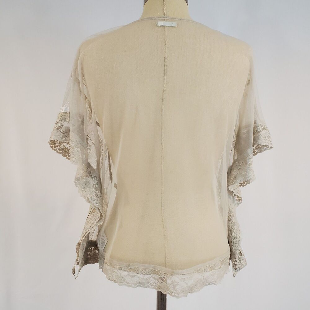 Sheer Lace Trim Flutter Sleeve Top M Coquette Fairy Whimsical Boho Ethereal - Picture 2 of 13